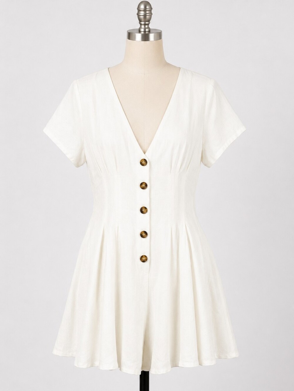 Princess Polly Ivory White Button Front Short Romper Short Sleeve Women's US 6